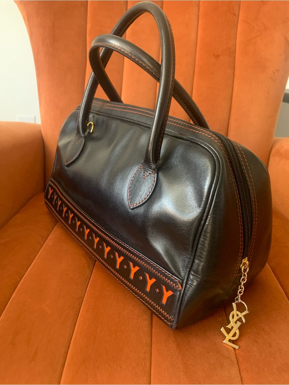 YSL Black Leather Boston Handbag